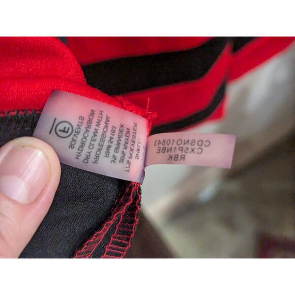 Red A-line style sleeveless dress w/black stripe at hemline size approx XL - Picture 3 of 7